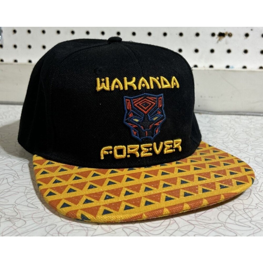 Marvel Black Panther Adult Hat Cap Black Yellow Wakanda Forever Tribal Snapback